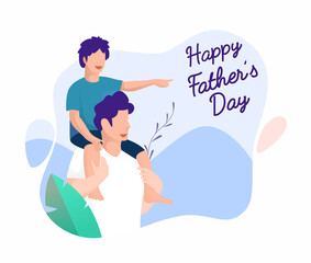 Father and son play together in the park, vector concept, happy father's day flat illustration , can use for, landing page, template, ui, web, homepage, poster, banner, flyer