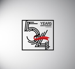 54 years anniversary logotype flat style with square and red ribbon. vector can be use for special moment event and company celebration