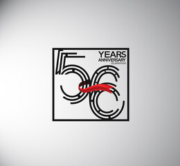 56 years anniversary logotype flat style with square and red ribbon. vector can be use for special moment event and company celebration