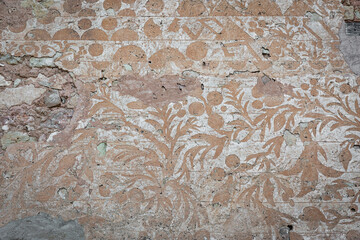 an old and damaged wall background with embossed plant shapes for decoration