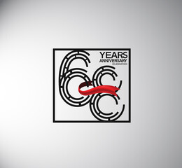 68 years anniversary logotype flat style with square and red ribbon. vector can be use for special moment event and company celebration