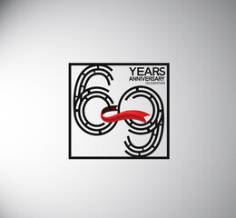 69 years anniversary logotype flat style with square and red ribbon. vector can be use for special moment event and company celebration