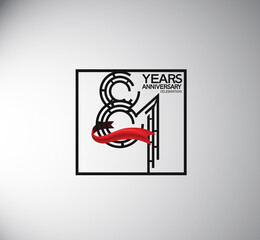 81 years anniversary logotype flat style with square and red ribbon. vector can be use for special moment event and company celebration