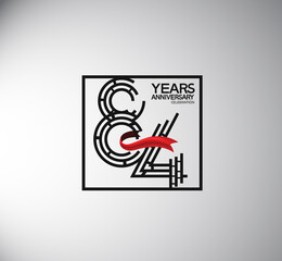 84 years anniversary logotype flat style with square and red ribbon. vector can be use for special moment event and company celebration