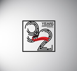 92 years anniversary logotype flat style with square and red ribbon. vector can be use for special moment event and company celebration