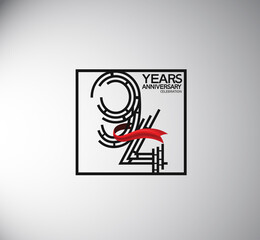 94 years anniversary logotype flat style with square and red ribbon. vector can be use for special moment event and company celebration