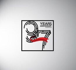 97 years anniversary logotype flat style with square and red ribbon. vector can be use for special moment event and company celebration