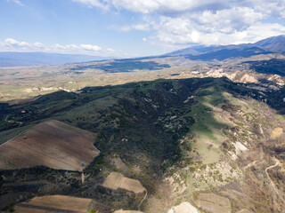 Fototapeta premium Aerial view of Lozenitsa Village and Vine plantations, Bulgaria