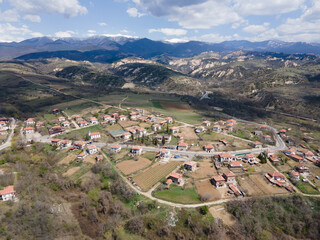 Fototapeta na wymiar Aerial view of Lozenitsa Village and Vine plantations, Bulgaria
