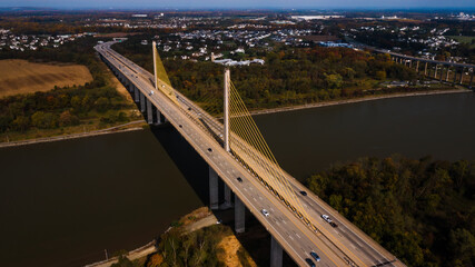 Aerial of Route 1 Cable-Stayed Suspension Bridge / Roth Bridge - Chesapeake & Delaware Canal -...