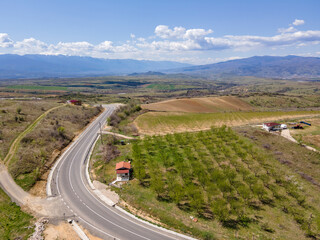Aerial view of Lozenitsa Village and Vine plantations, Bulgaria