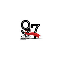 97 years anniversary logotype flat black color and red ribbon on white background. vector can be use for template company celebration and special moment event