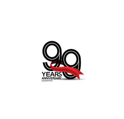 99 years anniversary logotype flat black color and red ribbon on white background. vector can be use for template company celebration and special moment event