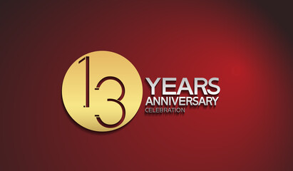 13 years anniversary logotype with golden circle on red background. vector can be use for template company celebration and special moment event