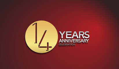 14 years anniversary logotype with golden circle on red background. vector can be use for template company celebration and special moment event