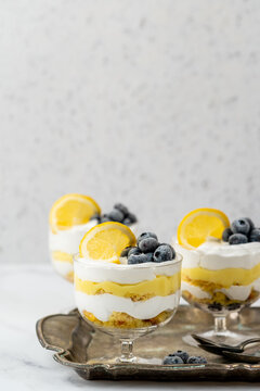 Lemon Trifle In Glass Bowls