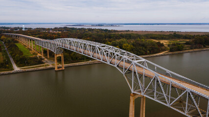 Aerial of Reedy Point Warren through truss bridge - DE Route 9 - Chesapeake & Delaware Canal - Delaware