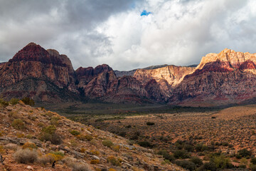 Bridge Mountain and Rainbow Mountain seen from Lower Red Rock Parking Area