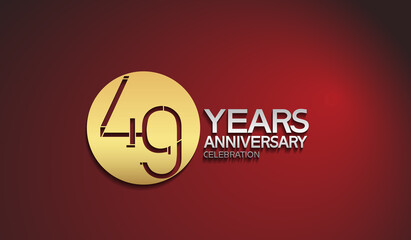 49 years anniversary logotype with golden circle on red background. vector can be use for template company celebration and special moment event