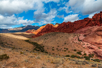 Sunny and Cloudy Red Rock Canyon Aztec Sandstone Calico Hills Trail from Calico 1 Overlook