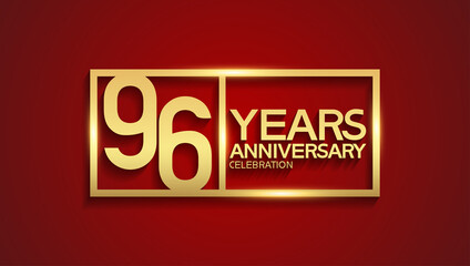 96 years anniversary logotype with golden color in square can be use for greeting card, invitation and company celebration moment