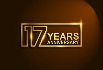 17 years anniversary golden design vector line style in square can be use for greeting card, invitation and company celebration moment