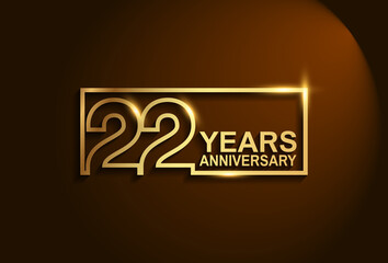 22 years anniversary golden design vector line style in square can be use for greeting card, invitation and company celebration moment