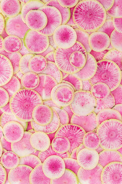 Sliced watermelon radishes