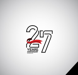 27 years anniversary logotype simple design with red ribbon can be use for greeting card, invitation and company celebration moment