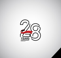 28 years anniversary logotype simple design with red ribbon can be use for greeting card, invitation and company celebration moment - obrazy, fototapety, plakaty