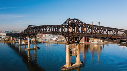 Obraz premium Aerial of Historic Pulaski Skyway - Hackensack River - New Jersey