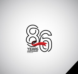 86 years anniversary logotype simple design with red ribbon can be use for company celebration, greeting card and invitation