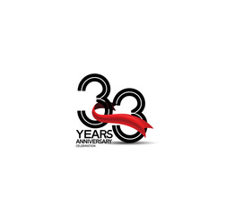 Fototapeta premium 33 years anniversary logotype flat black color and red ribbon on white background can be use for company celebration, greeting card and invitation