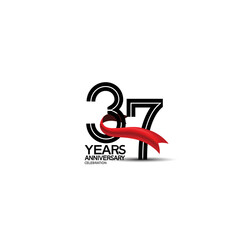 37 years anniversary logotype flat black color and red ribbon on white background can be use for company celebration, greeting card and invitation