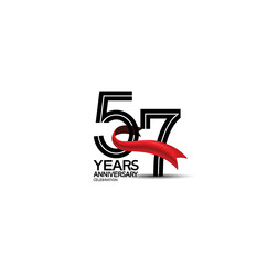 57 years anniversary logotype flat black color and red ribbon on white background can be use for company celebration, greeting card and invitation