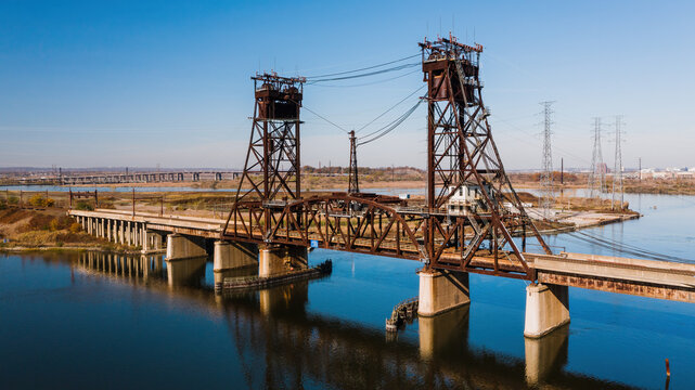 Aerial Of Delaware Lackawanna & Western Railroad Lower Hack Lift Bridge - Hackensack River - New Jersey