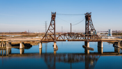 Aerial of Delaware Lackawanna & Western Railroad Lower Hack Lift Bridge - Hackensack River - New Jersey