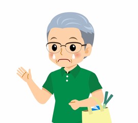 緑のポロシャツのおじいさん