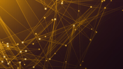 Abstract orange polygon tech network with connect technology background. Abstract dots and lines texture background. 3d rendering.