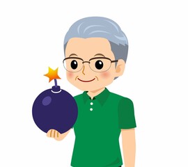 緑のポロシャツのおじいさん