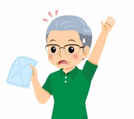 緑のポロシャツのおじいさん