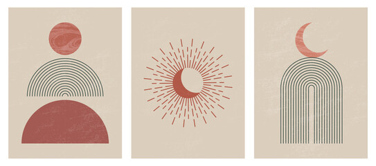 Mid century modern minimalist print with contemporary geometric Moon phases