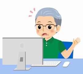 緑のポロシャツのおじいさん