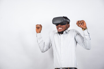young black man using a vr headset and reacting to the experience