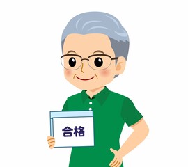 緑のポロシャツのおじいさん