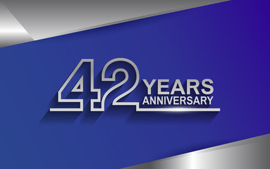 42 years anniversary silver color line style isolated on blue background for template, company celebration, special moment and greeting card