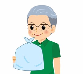 緑のポロシャツのおじいさん