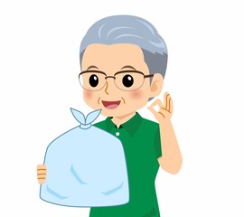 緑のポロシャツのおじいさん