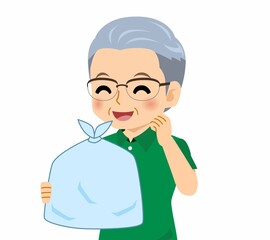 緑のポロシャツのおじいさん