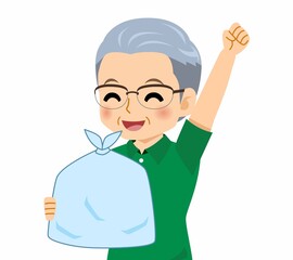 緑のポロシャツのおじいさん